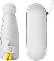 [YAKASSY] Travel Mini Umbrella With Case-Small Compact UV Umbrella Protection Sun-Lightweight Tiny Pocket Umbrella for Women, Girls, Kids (Beige)