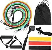 SHANGLIN 14pcs Resistance Bands Set Workout Fitness Exercise Tube Bands Jump Rope Door Anchor Ankle Straps Cushioned Handles 8-Shaped Resistance Band with Carry Bags for Home Gym Travel