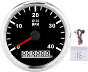 XTevu LCD Digital Tachometer 85mm 4000RPM with Red Backlight IP67 Waterproof 12V/24V Boat Gauge Compatible with Marine Engines (ブラックダイヤルシルバーベゼル)