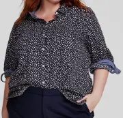 Tommy Hilfiger Women's Blue Cotton Printed Roll-Tab Top Plus Size: 0X