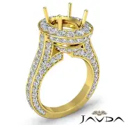 Diamond Engagement Halo Pave Set Ring Oval Semi Mount 14k Yellow Gold 2.1 Carat