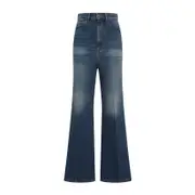 [Victoria Beckham] Victoria Beckham-Broken Vintage Washed Blue Cotton Wide Leg Kick Jeans-Donna 28 JEANS