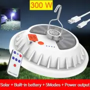 2 in 1 300W Solar LED Camping Remote Control Tent Work Light Fishing Night