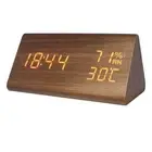 LED wood Digital Alarm Clock USB Temperature Mirror Display Snooze Bedside