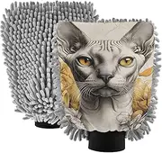 XYMZR Absorbent Microfiber Car Wash Mitt Peterbald Cat Cute Flower, Funny Cute Anime Scratch Free for Cars Cleaning, Home Cleaning Mitts, 2 Pack, 10.24” L x 7.09” W