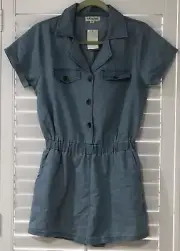 FULL CIRCLE TRENDS Women’s Romper Chambray Blue Medium Short Sleeve Pockets NWT