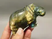Hippopotamus Figurine Labradorite Hand Carved 3.5 inch Stone Animal #O57