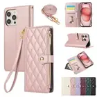 For iPhone 16 15 14 13 12 11 Plus Pro Max Case Wallet Leather Zipper Flip Cover