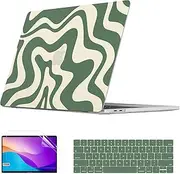 for MacBook Pro 13 inch Case 2025-2023 M2 2022-2016 M1 A2338/A2289/A2251/A2159/A1989/A1708/A1706, Hard Shell Cover with Screen Protector + Keyboard Cover for Touch Bar/Non-Touch Bar, Green Wave