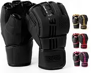 EVO Fitness Matte Black MMA Gloves Martial Arts Mitts Grappling Sparring Men Muay Thai Cage Fighting Boxing Combat Sports Women Pink UFC Punching Bag Training