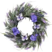 Spring Lavender Flower Wreaths for Front Door with Lights, Farmhouse 18 Inch