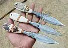 3 pcs of 8.75" Custom Hand made Awesome Damascus Steel Boot Dagger Knife (3044)