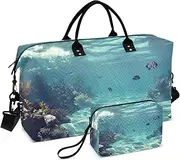 [ZRYSMY] Duffel Bag for Traveling, Fish Coral Underwater Travel Bag Gym Bag, with Multiple Interior Pockets Shoulder Weekender Bag for Women Men with Toiletry Bag 20.5L x 1.9W x 13.8H, Multi-Colored