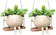 2 Swing Face Planter Pot Hanging, Cute Resin Head for Indoor Outdoor Plant Holder, Swinging Plant Pot, Resin Flower Head for Indoor Outdoor Plants