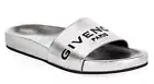 Givenchy Paris Metallic Silver Black Logo Cruise Slide Pool Sandal Flop Flat 35