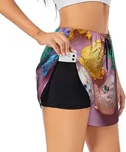 [WURTON] Many Colored ice Cream Print Exercise Gym Workout Shorts Women's Athletic Shorts Dual-Layered Yoga Running Shorts