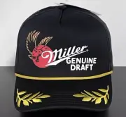 NEW! Miller Genuine Draft Beer Hat Cap Snapback Trucker Black Foam Padded Rope