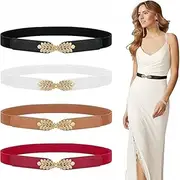 [WANGBINGFF] WomenSkinnyDresses Stretch Belt, 4Pcs Women Stretchy Waist Belt ElasticSkinny Belt,Women Skinny Belt Retro StretchWaistBelt,WomenSkinny BeltsforDress,Women's Waist Skinny WomenBelt for Dress
