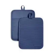 Ribbed Soft Silicone Blue Willow Navy Blue Pot Holder Set (2-Pack)