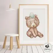 Baby, Boy Nursery Wall Art Prints Boho Watercolour Woodland Animals boys Room