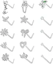 [BSJ4U] Nose Rings L Shaped for Women Nose Piercings 20G Surgical Stainless Steel Gold Nose Studs Pink Red CZ Heart Butterfly Flower Cherry Bow Moon Dangle Nose Piercing Jewelry