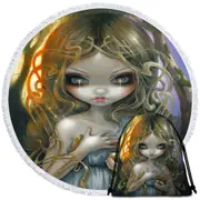 Oaken Mead Magical Fairy Maiden with Witchy Chalice Round Beach Towel