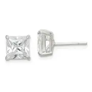 Sterling Silver 7mm Square Cz Basket Set Stud Earrings