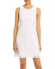 Rebecca Taylor Macramé Lace Shift Mini Dress 2 White Round Neck Back Zip Closure