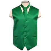 New Formal Men's Polyester Vest tuxedo waistcoat & Necktie Emerald Green wedding
