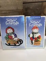 NIB Longaberger 1997 & 1998 Pottery Snow Friends Cookie Mold Snowmen Pair