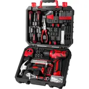 DEKOPRO Drill Set: Tool Set with 8V Red Cordless Drill, Home Tool Kit with Dr...