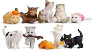 Halloluck 10 Pcs Kawaii Cat Characters Toy Mini Figure Collection Playset, Cake Topper, Plant, Automobile Decoration, Miniature Decorations, Landscape Scenes