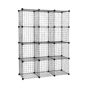 12 Cube Wire Grid Organiser Bookcase Storage Cabinet Wardrobe Closet Black