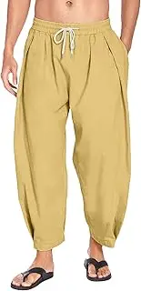 [JEShifangjiusu] Mens Casual Yoga Harem Pants with Pockets Summer Beach Capri Pant Elastic Waist Casual Capri Pants