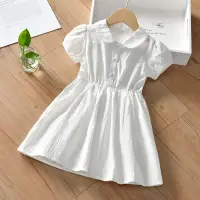 在飛比找蝦皮商城精選優惠-MOMOKO 兒童洋裝 女童連身裙 夏季短袖兒童純棉小白裙童