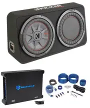 Kicker 48TCWRT102 10" Slim Car Subwoofer+Sub Box w/Passive Radiator+Amp+Wire Kit