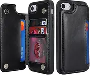 Cavor for iPhone SE 2020/ SE 2022 Case Vertical Flip Cover for iPhone 7 iPhone 8 Wallet Cases PU Leather Kickstand with Card Slots Holder Magnetic Clasp Protective Phone Cover for Women Men-Black