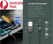 Magnetic Charging/DataTransfer Cable with USB-C, Micro-USB or IPhone Connector