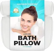BASIC CONCEPTS Bathtub Pillow for Neck and Back Support with Drying Hook, Bathtub Pillow Machine Headrest for Soaking & Straight Back Tubs - Bath Accessories, Machine Washable, 6 Suction Cups
