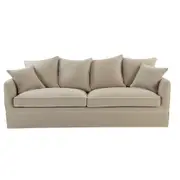 [Florabelle Living] Noosa 3 Seat Hamptons Queen Sofa Bed Natural W/White Piping Linen Blend
