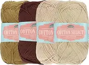 JubileeYarn Cotton Select Yarn - 50g/Skein Sport Weight - Shades of Brown - 4 Skeins