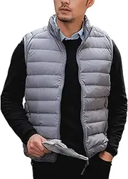 [Generic] Men's Stand Up Collar Thin Zipper Vest Warm Sleeveless Jackets for Outdoor Winter Casual Work Sports Travel, Grey, Large