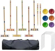 Croquet Set for Adults - 6 Players Yard Games for Families | Portable Wooden Sports Set, Reusable Wooden Bowling Kit for Lawn, Backyard, Park