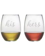 Susquehanna Glass Set of Two 21oz His & Hers Stemless Glasses