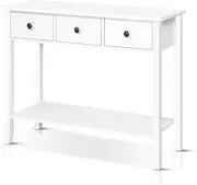 Artiss Console Table, Wood Side Hallway Tables, Desk Drawers Display Home Bedroom Office Living Room Entryway Furniture, with 3 Drawer Spacious Storage Shelf White