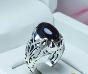 Natural Black Yemeni Agate Habshi Al-Kabadi Aqeeq Stone Ring Silver Sterling 925