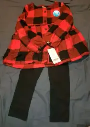 Carter's Buffalo Check Red Black 2 Piece Set Toddler 2T Button Top And Leggings