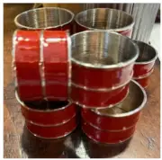 NEW Pottery Barn Enamel Napkin Rings - Set of 4 - Red + Silver NWT