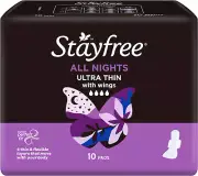 Stayfree Ultra Thin All Nights Pads With Wings 10 Pack | Extra length & width...