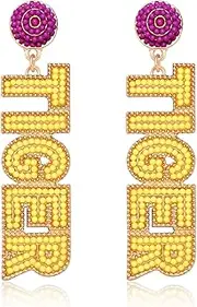 Tiger Earrings Cute Beaded TIGER Letter Drop Dangle Earrings Game Days Sports Earrings for Women Girls
